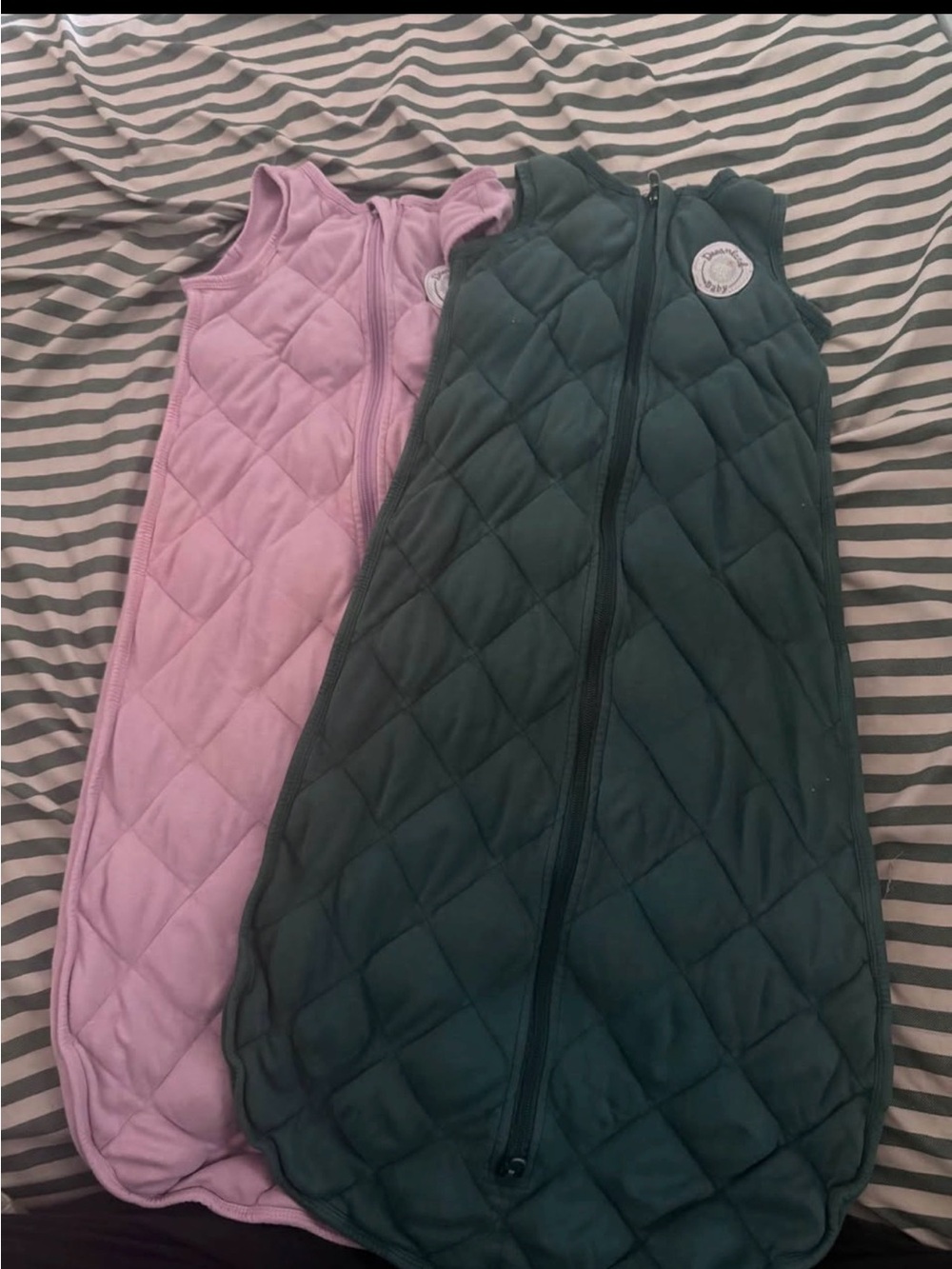 Dreamland Baby Sleep Sacks - Pink & Dark Green. Get two for the price of one!